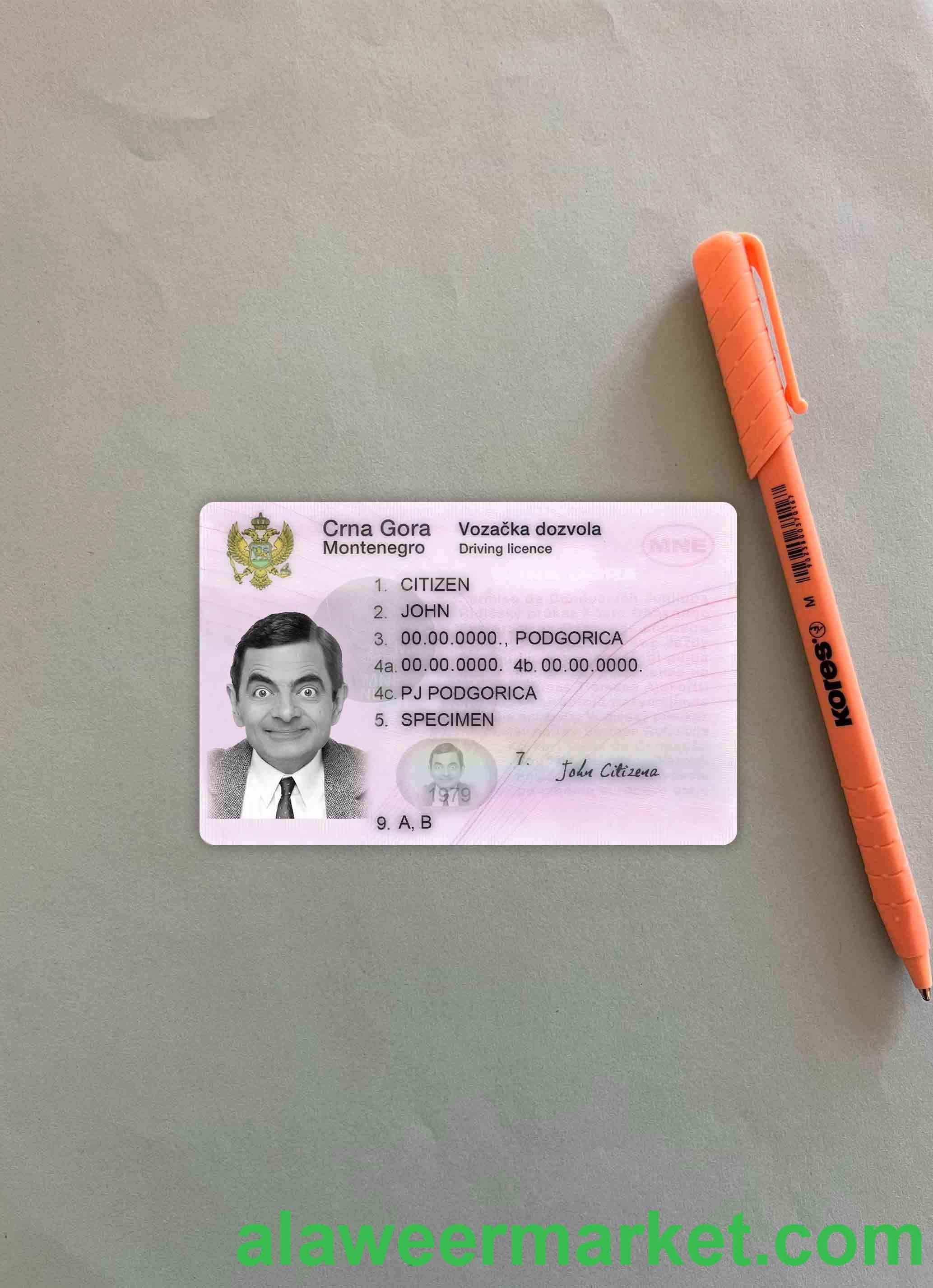 Montenegro driving license photolook FRONT